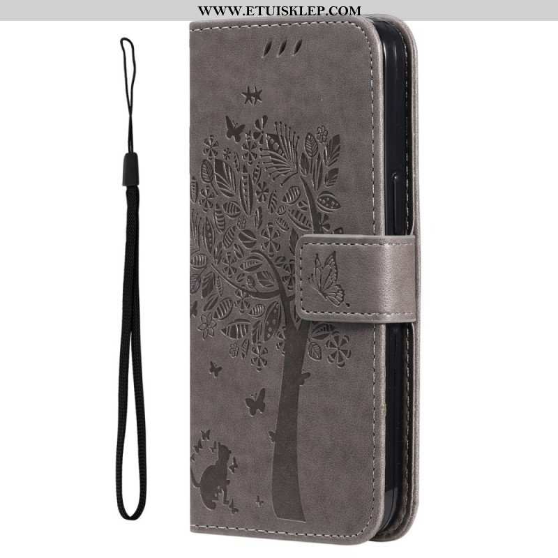 Etui Folio do Honor Magic 5 Lite z Łańcuch Drzewo I Pasiasty Kot